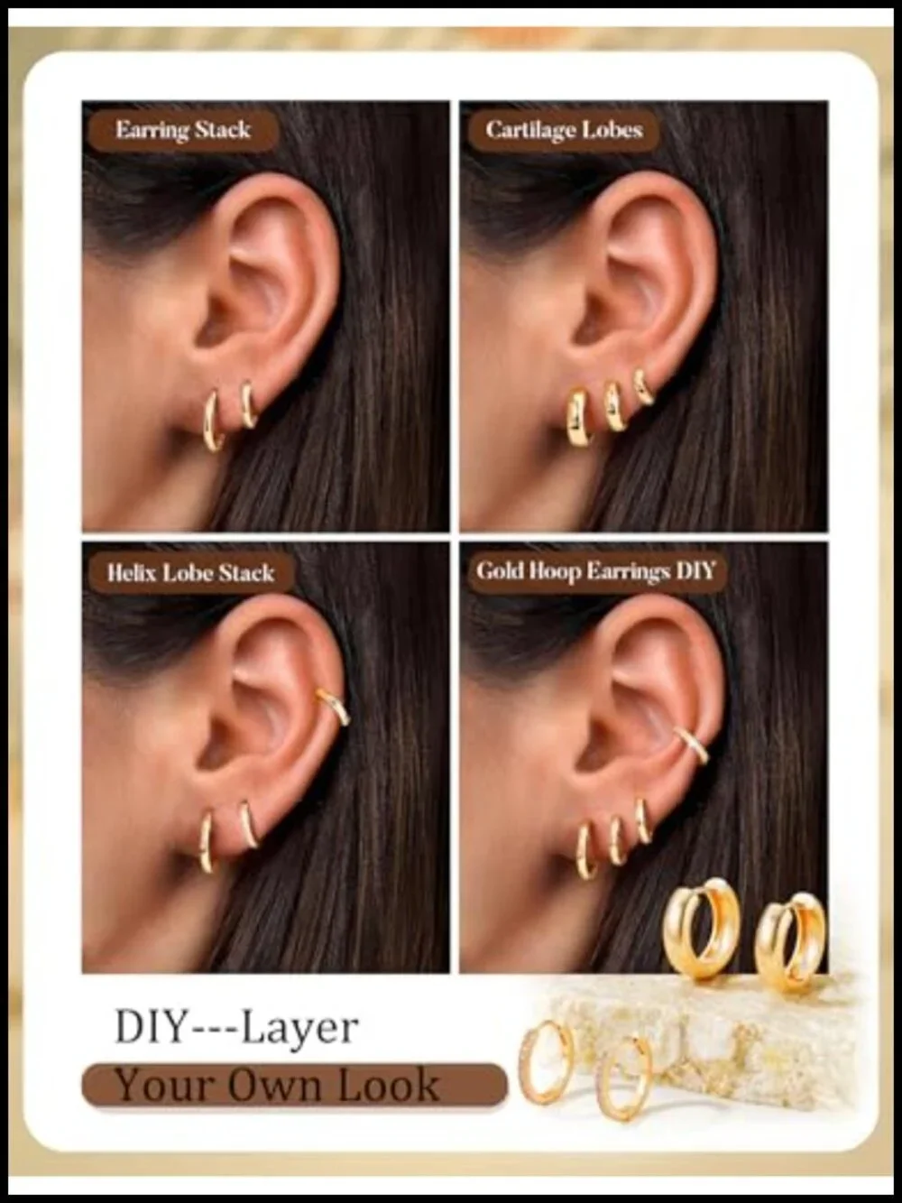 9 Pairs Gold Plated Hoop Earrings for Women, Hypoallergenic Huggies with CZ,